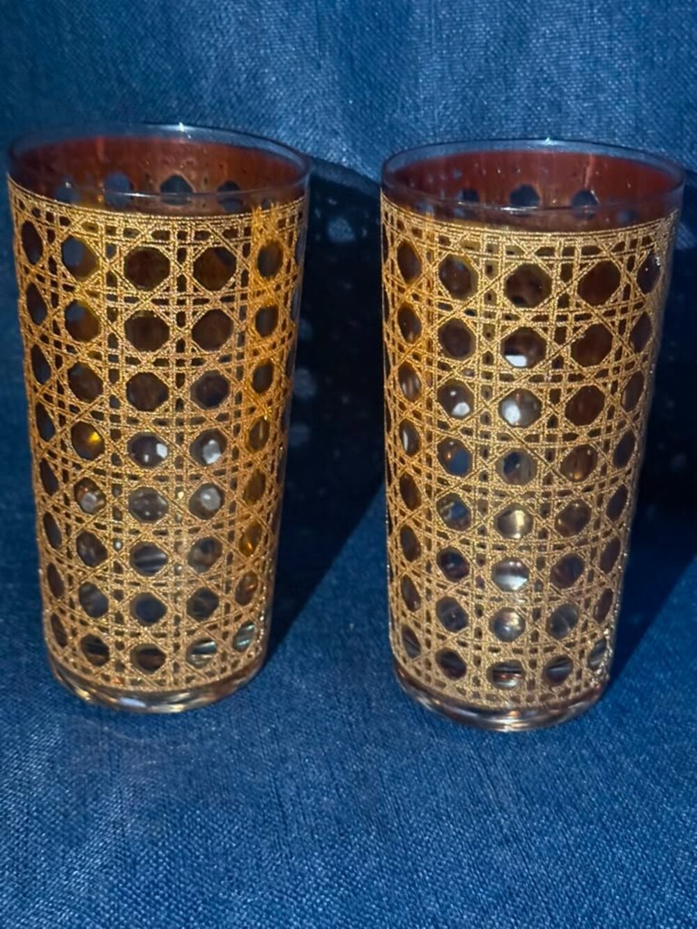 Vintage Culver Cannella 22k Gold Highball Barware Glasses Unsigned MCM Set of 2